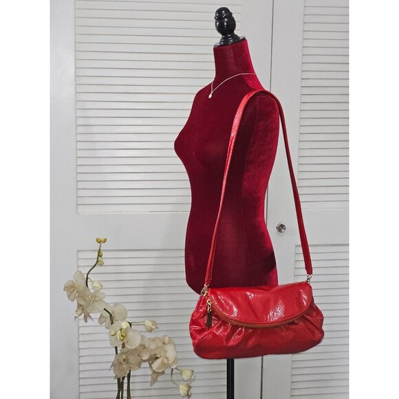 Zina Eva Women's Red Patent Leather Folding Crossbody Handbag Medium 2029 - Picture 2 of 15